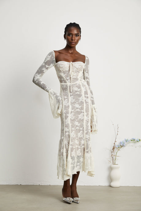 Charisme Lace Corset Bodycon Midi Dress White