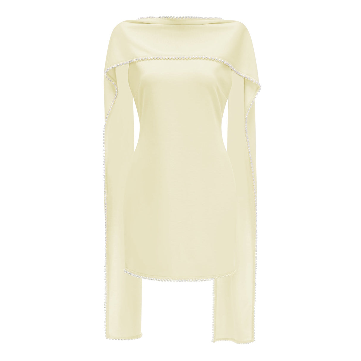 Aurohaya Piroska Yellow Sleeveless Pearl Trim Mini Dress