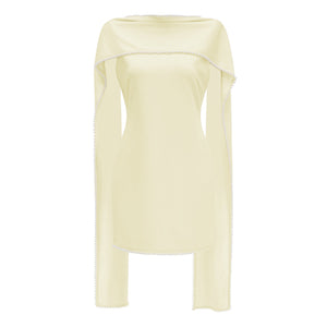 Aurohaya Piroska Yellow Sleeveless Pearl Trim Mini Dress