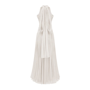 Aurohaya Térébenthine White Glossy Gathered Maxi Dress