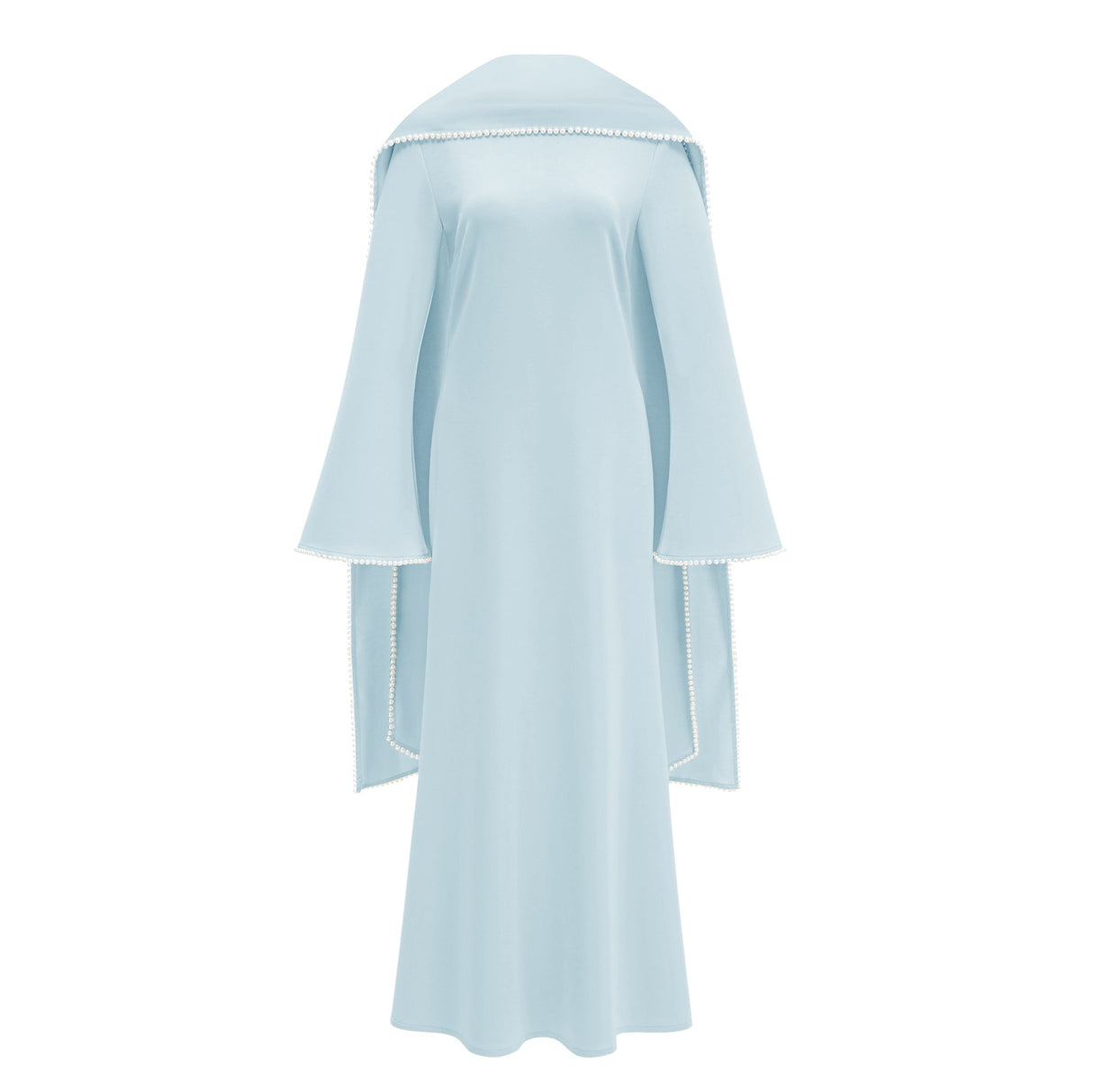 Aurohaya Piroska Blue Pearl Trim Shawl Detail Maxi Dress