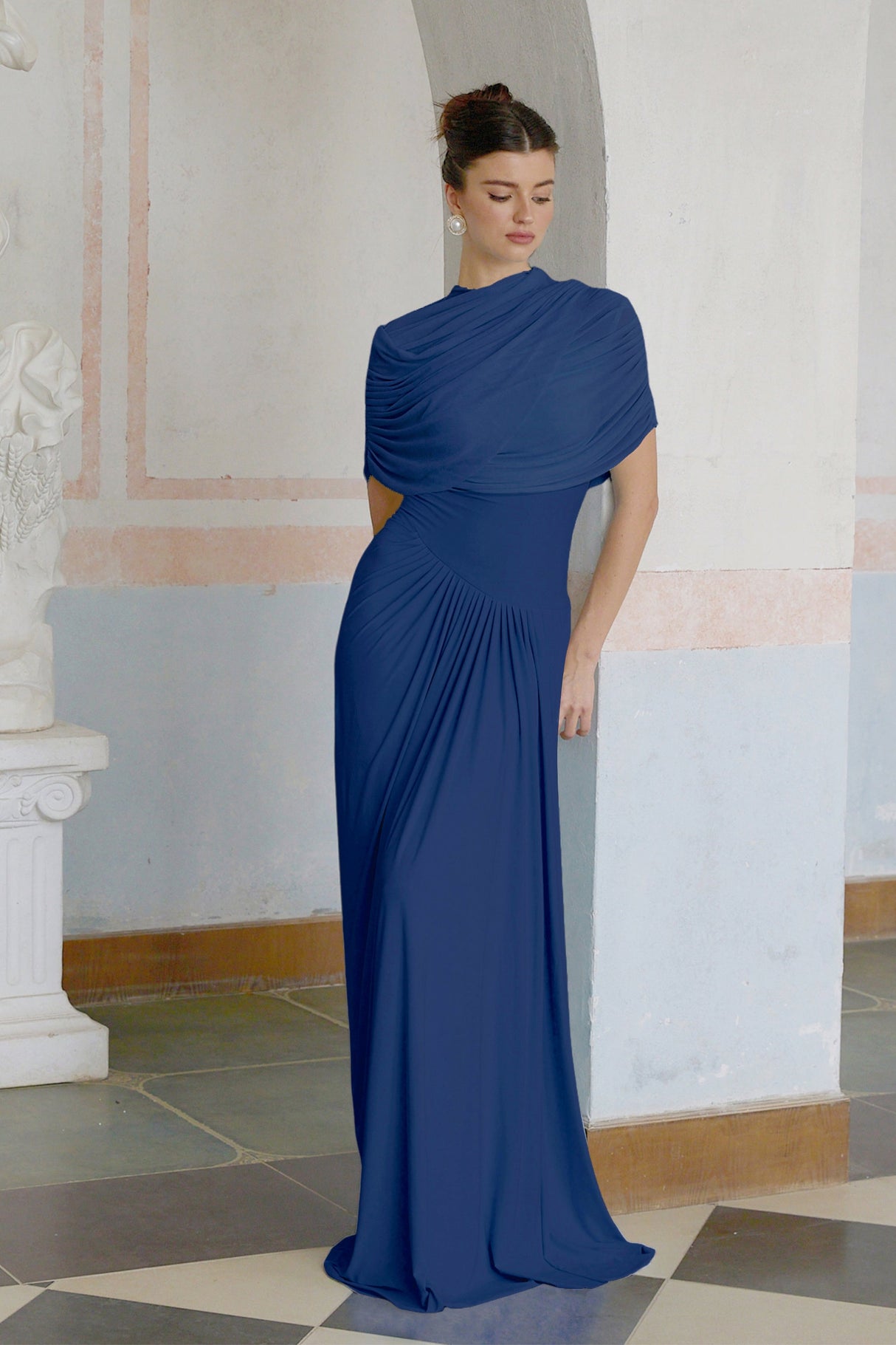 Aurohaya Catherine asymmetrical pleated maxi dress in Navy-blue