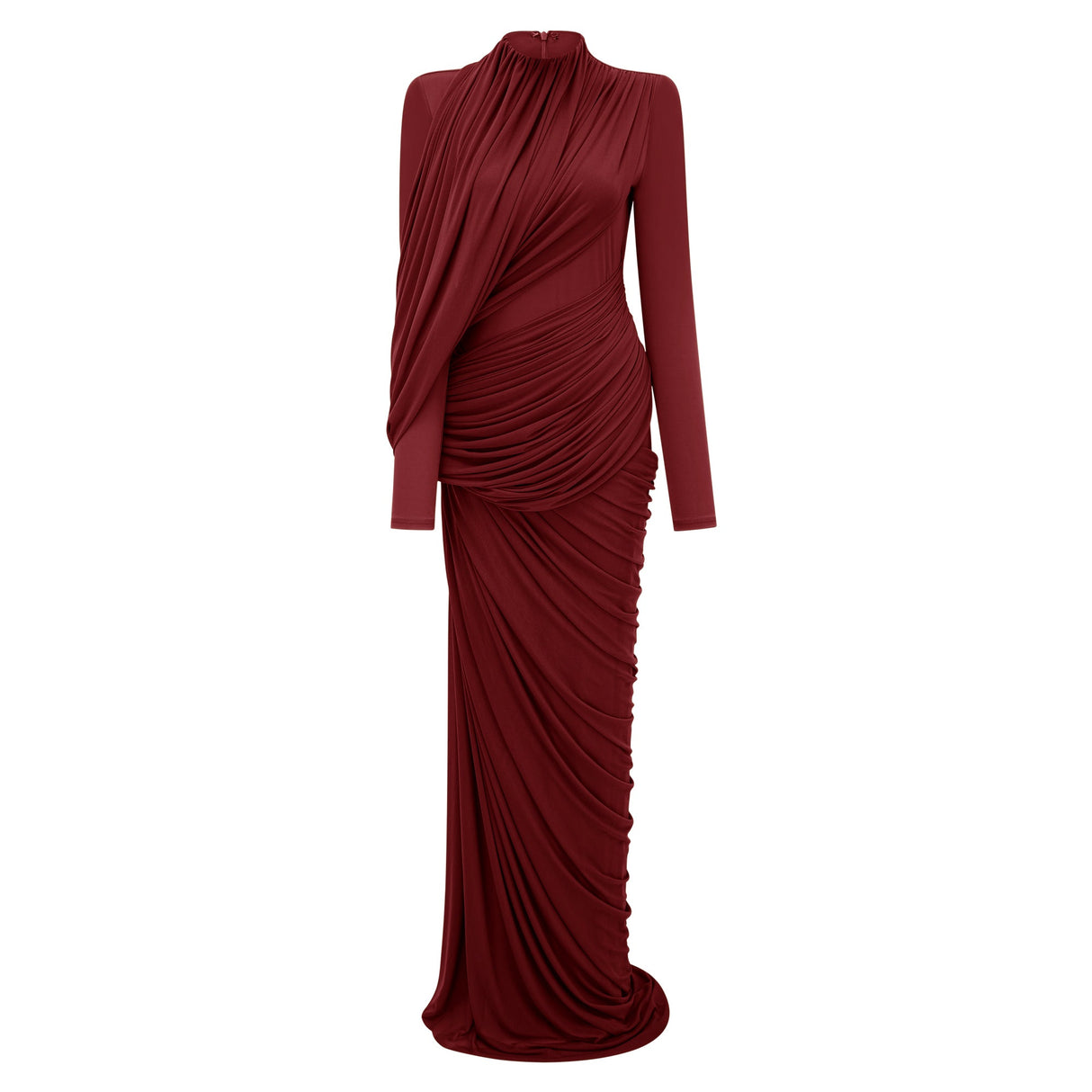 Aurohaya Arlette Red Asymmetrical Ruched Maxi Dress