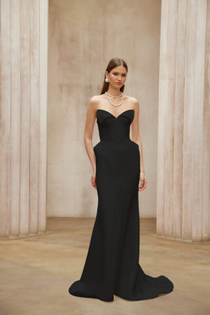 Aurohaya Alba Black Barrel Waist Corset Maxi Dress