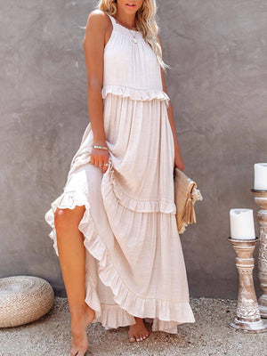Aurohaya Irregular Cake Sleeveless Maxi Dress White