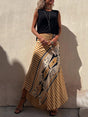 Aurohaya Geometric Print Elastic Waist Maxi Skirt Yellow