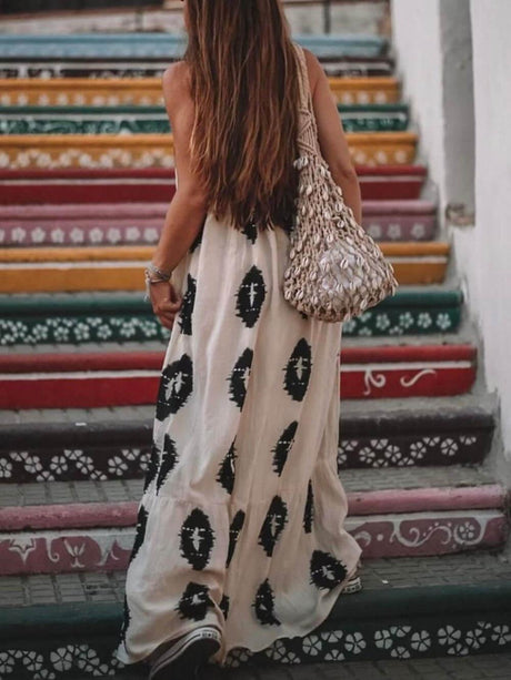 Aurohaya Sunshine Ethnic Print One Shoulder Loose Maxi Dress