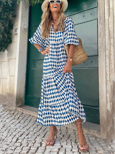 Aurohaya Bohemian Printed Maxi Dress Sky Blue