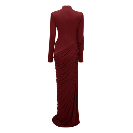 Aurohaya Arlette Red Asymmetrical Ruched Maxi Dress