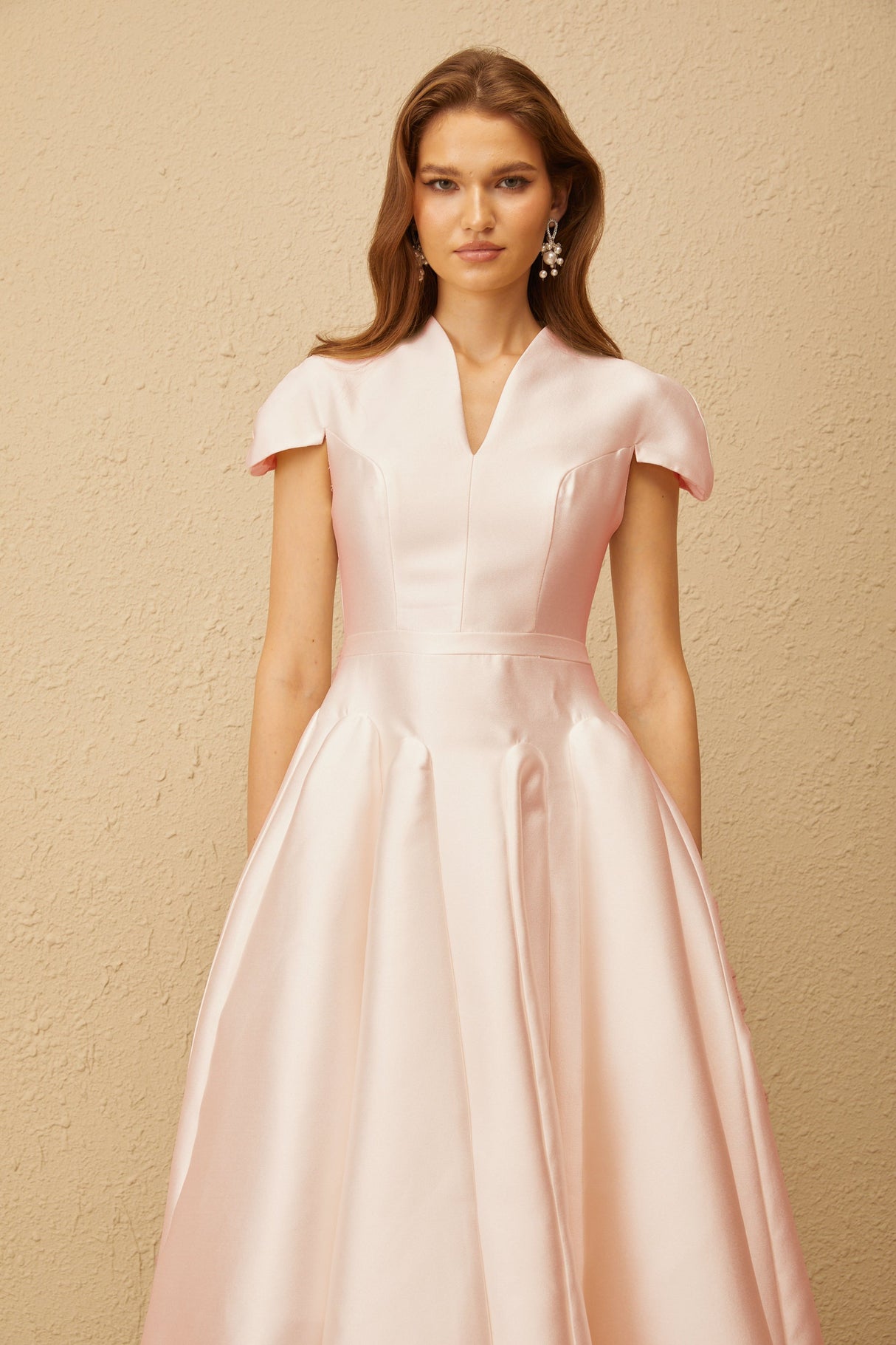 Aurohaya Aventin Pink Godet Design Midi Dress