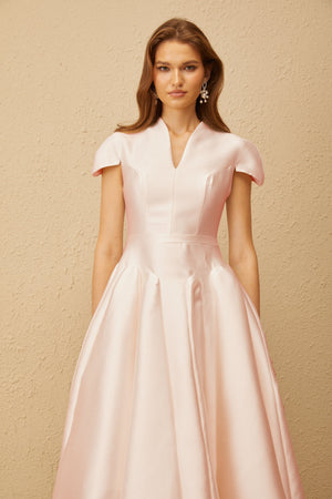 Aurohaya Aventin Pink Godet Design Midi Dress