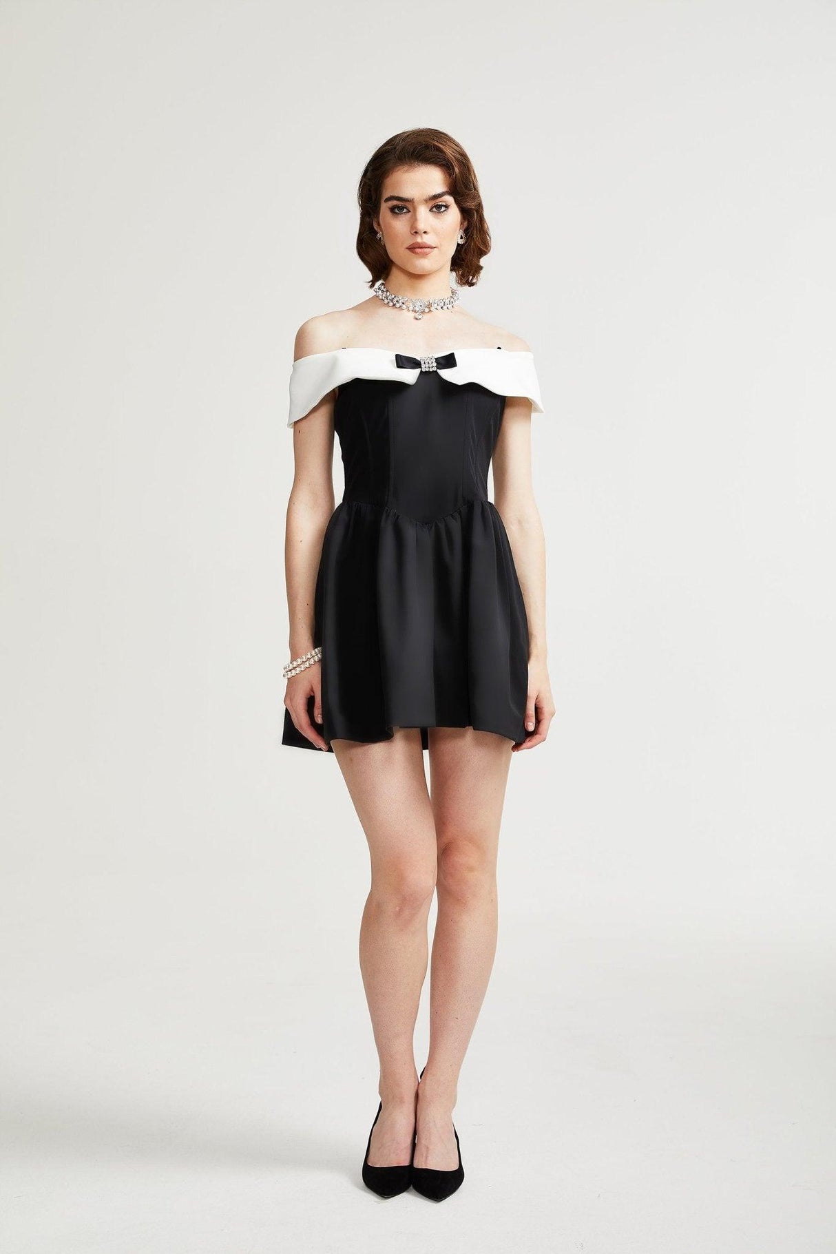 Aurohaya Deniece Black Off-The-Shoulder Mini Dress