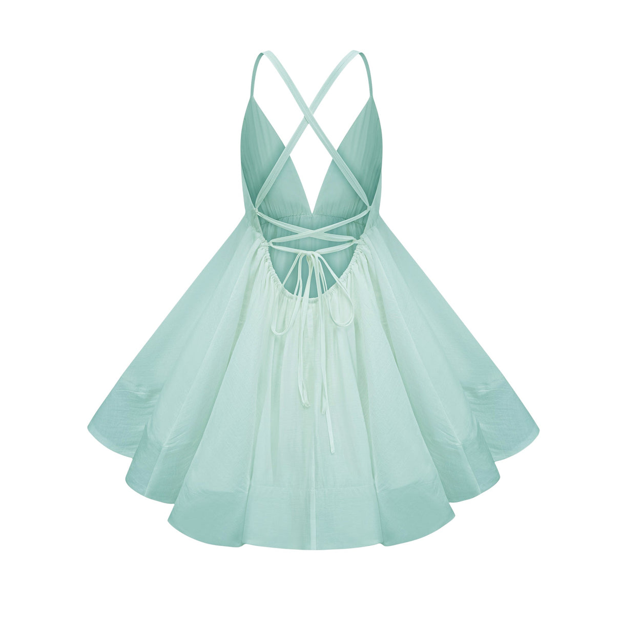 Aurohaya Quincie Green Shirred Flounced Mini Dress
