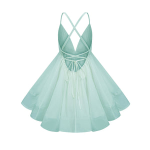 Aurohaya Quincie Green Shirred Flounced Mini Dress