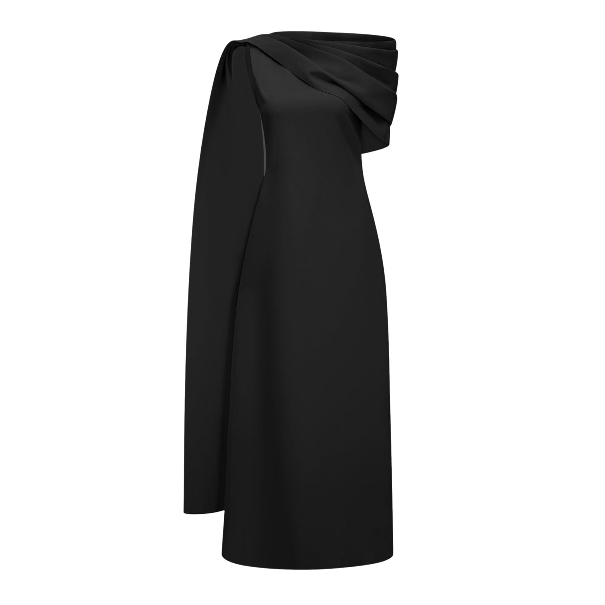 Aurohaya Annabelle Black Cape-Design Ribbon Maxi Dress