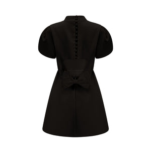 Aurohaya Anna Black Petal-Sleeve Cut-Out Bow Mini Dress