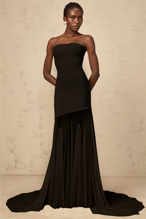 Aurohaya Josiane Black Off-shoulder Sheer Tulle Maxi Dress
