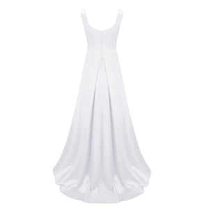 Aurohaya Fiona White Satin Square Neck Maxi Dress