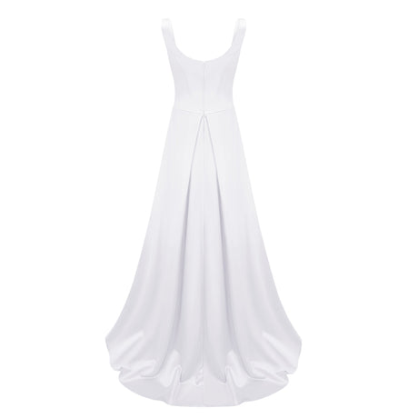 Aurohaya Fiona White Satin Square Neck Maxi Dress