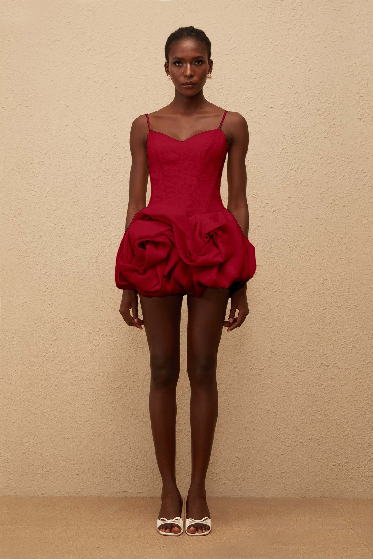 Aurohaya Melanie Red 3D Petal Bubble Mini Dress