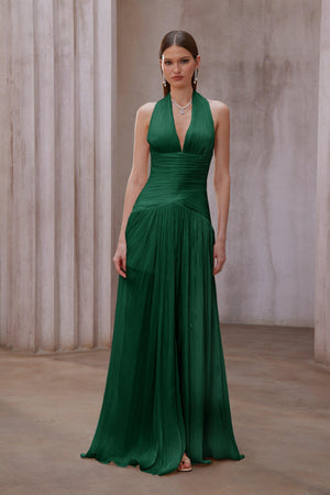 Aurohaya Verdelune Emerald Green Gathered Maxi Dress