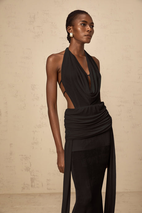 Aurohaya Déotille halterneck backless maxi dress in Black