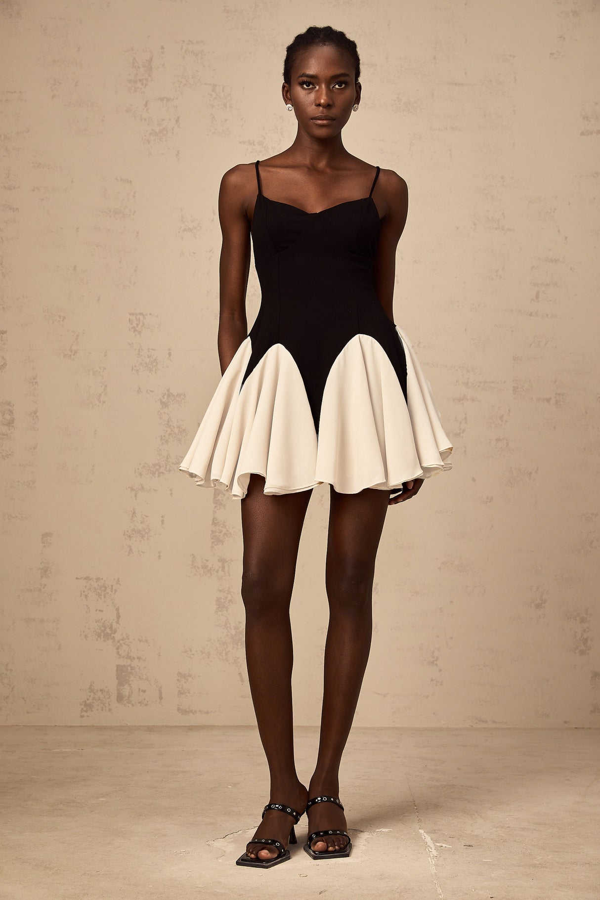 Aurohaya Justine color-blocked godet pleated mini dress