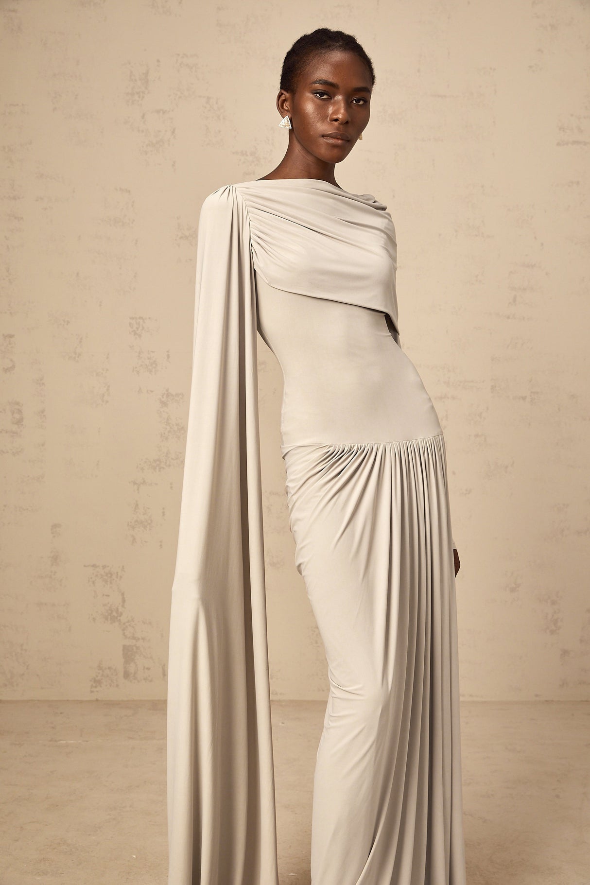 Aurohaya Gaëlle Neutrals Ribbon-design Draped Maxi Dress