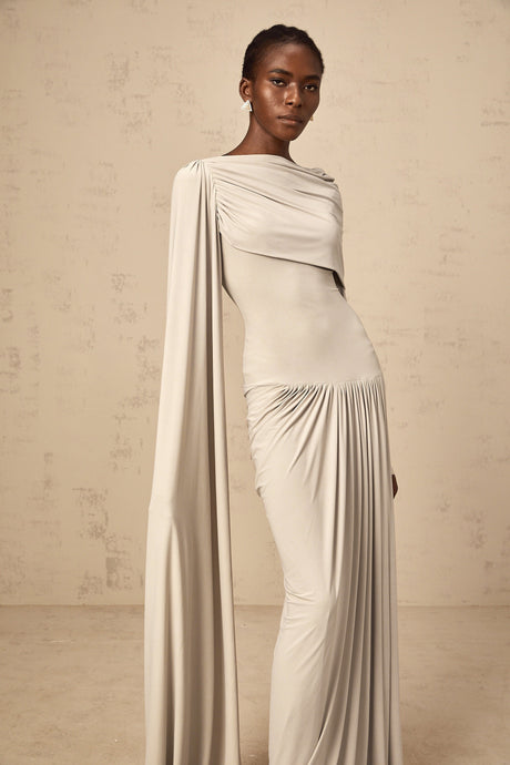 Aurohaya Gaëlle Neutrals Ribbon-design Draped Maxi Dress