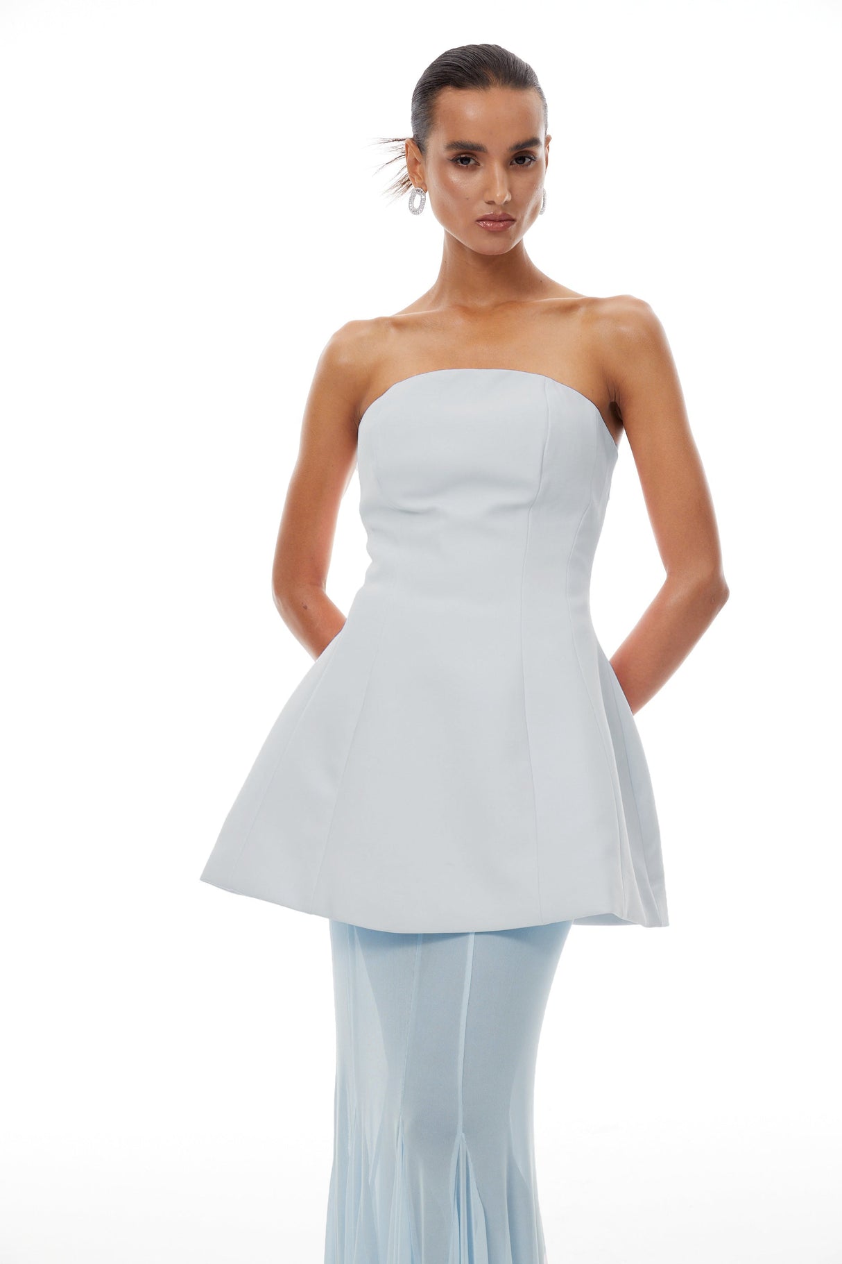 Aurohaya Mélanie Blue Corset Dress & Mesh Skirt Set