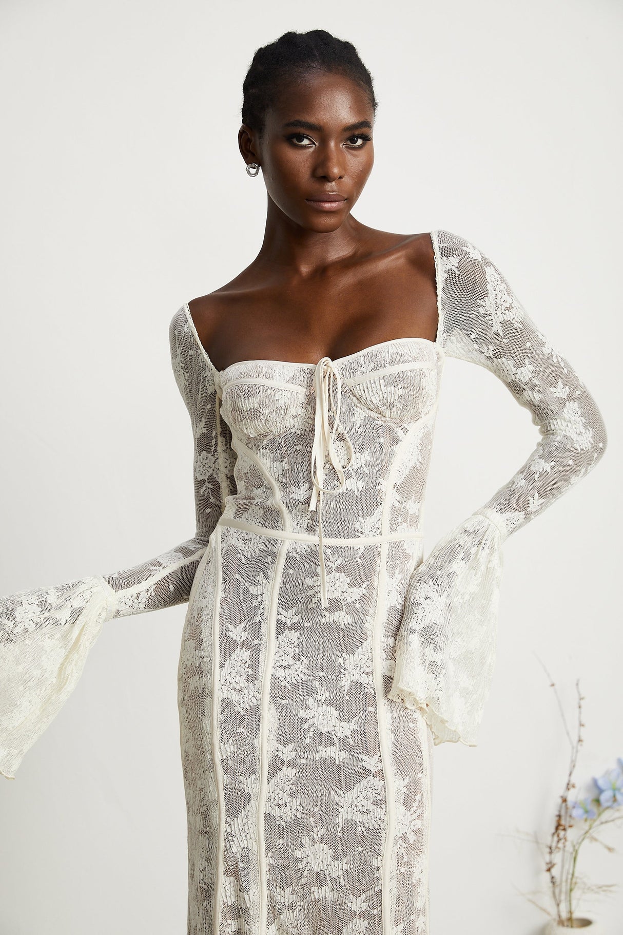 Charisme Lace Corset Bodycon Midi Dress White
