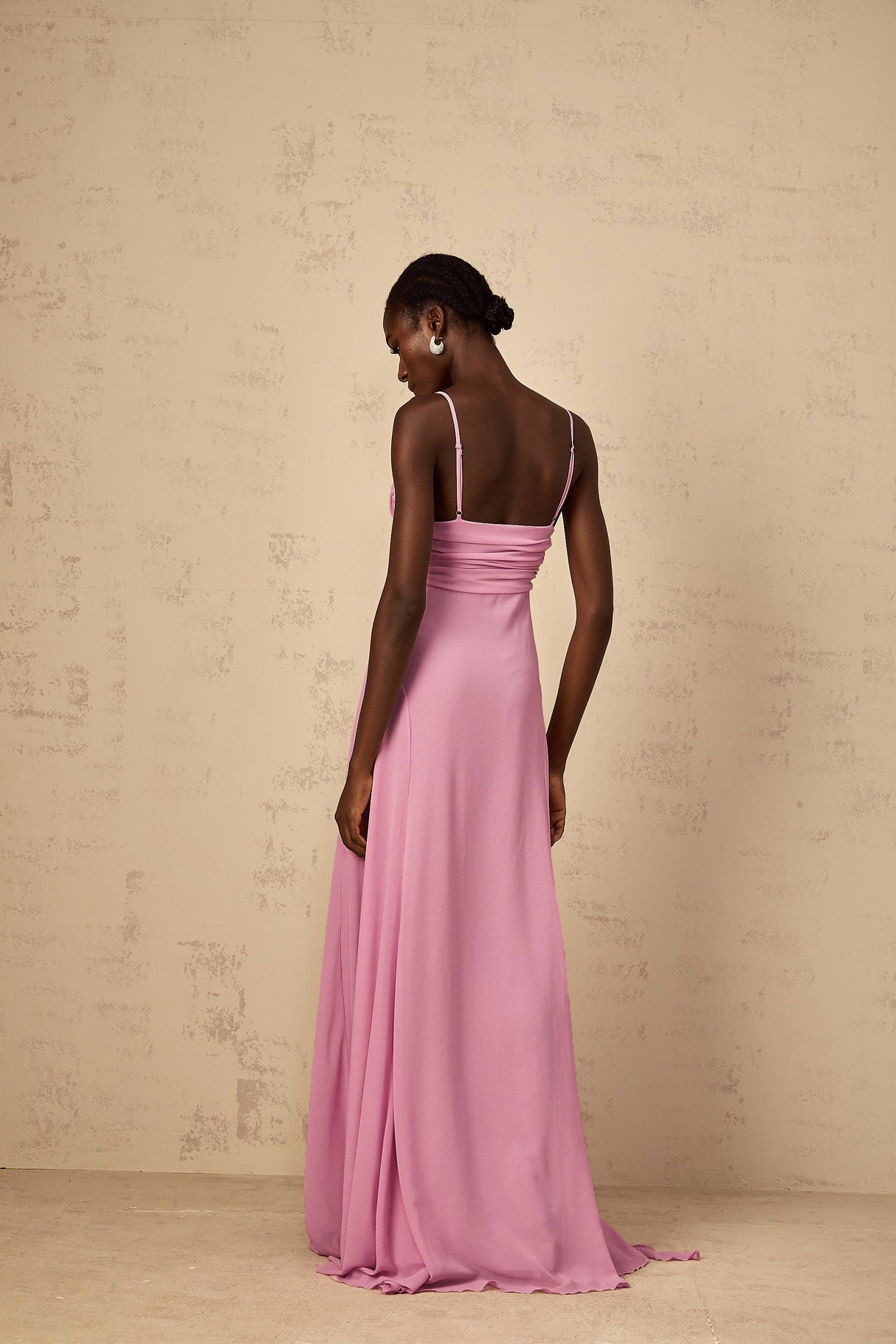 Aurohaya Ysandre Rose-Pink 3D Petal Tulle Maxi Dress