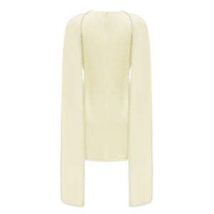 Aurohaya Piroska Yellow Sleeveless Pearl Trim Mini Dress