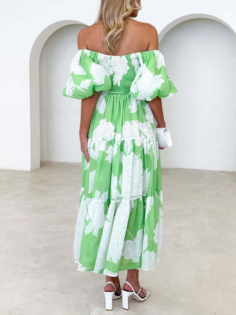 Aurohaya Unique Floral Print Patchwork Up Pleated Maxi Dress