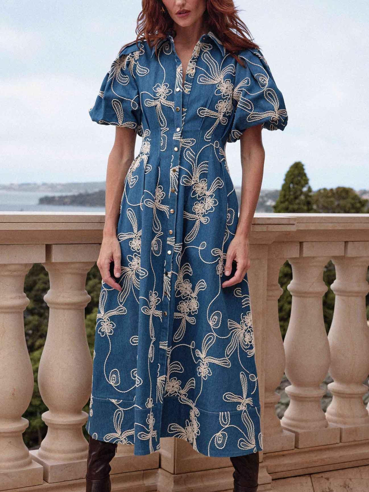 green emerald velvet dress Chatham Dress Denim Dragon Print M main image 1