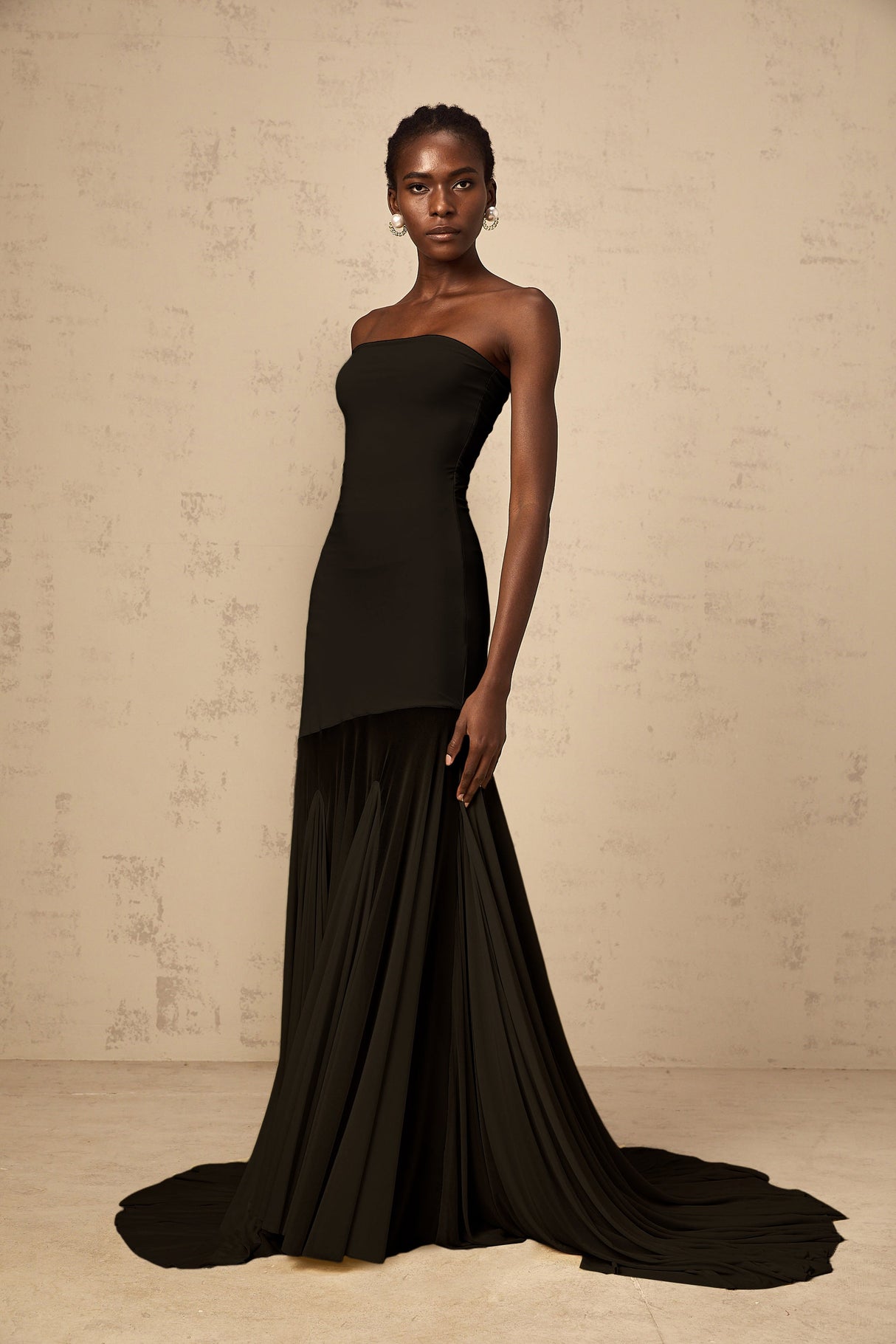 Aurohaya Josiane Black Off-shoulder Sheer Tulle Maxi Dress