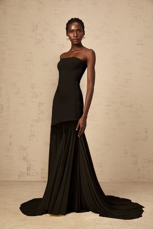 Aurohaya Josiane Black Off-shoulder Sheer Tulle Maxi Dress