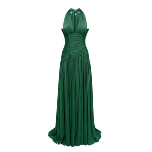 Aurohaya Verdelune Emerald Green Gathered Maxi Dress Green