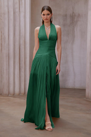 Aurohaya Verdelune Emerald Green Gathered Maxi Dress