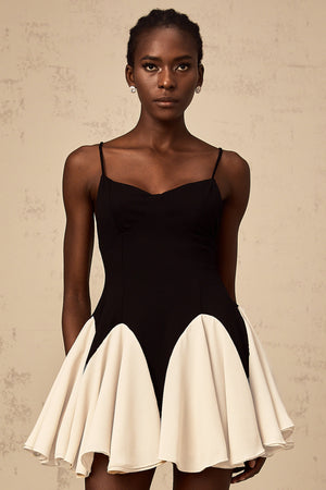 Aurohaya Justine color-blocked godet pleated mini dress
