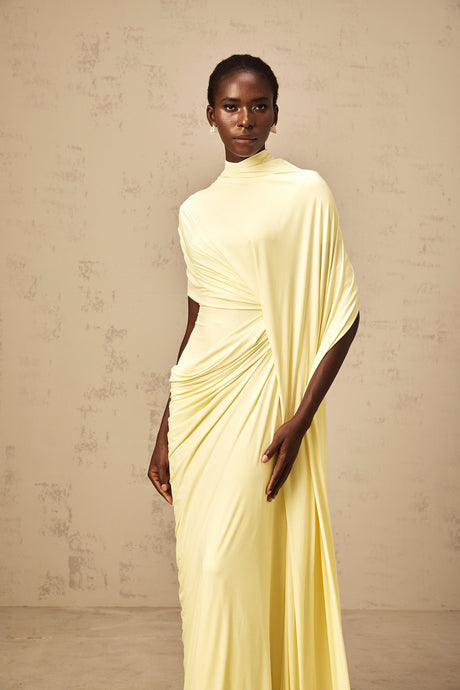 Aurohaya Fenella Asymmetrical Draped Cape & Dress Matching Set