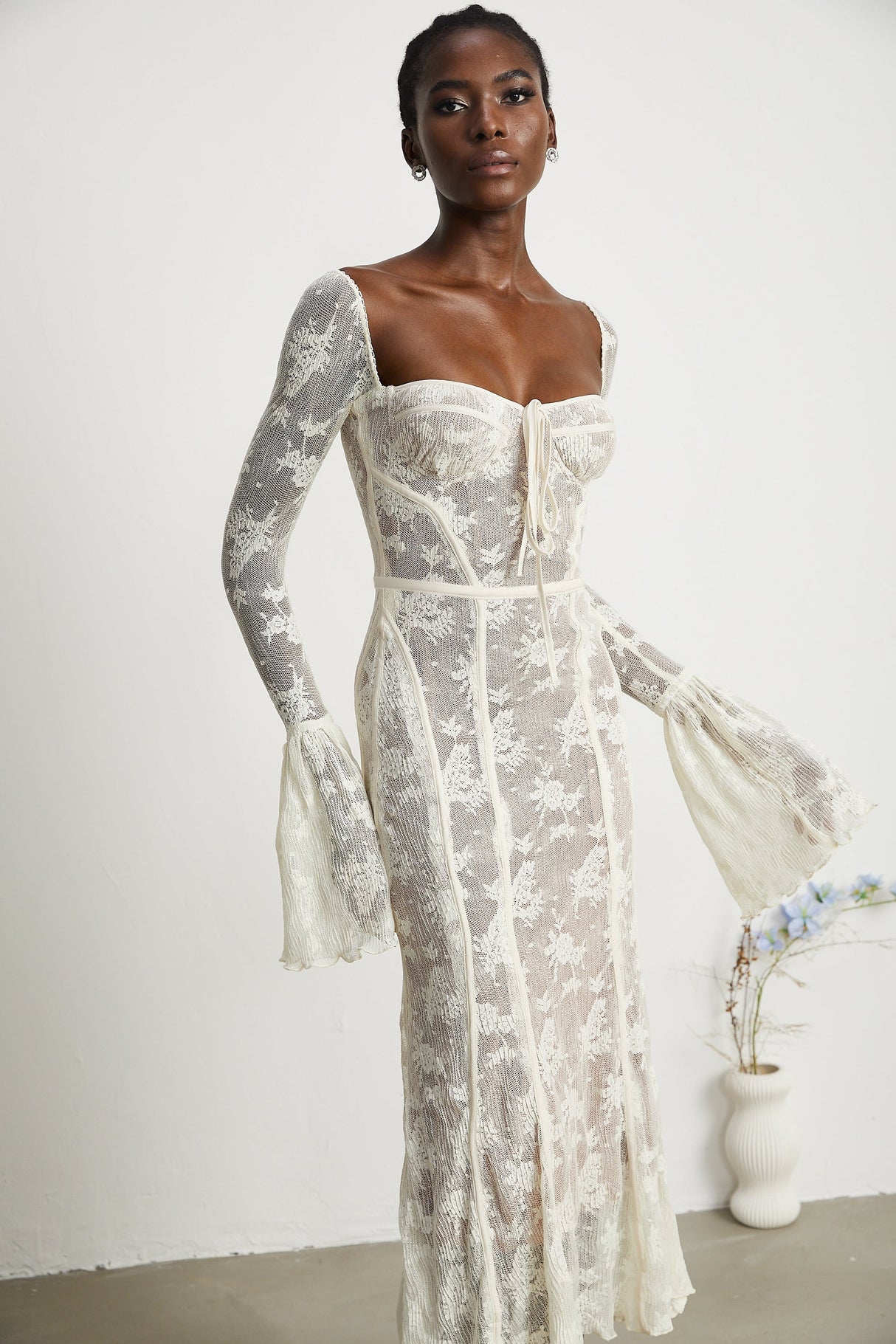 Charisme Lace Corset Bodycon Midi Dress White