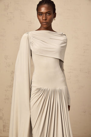 Aurohaya Gaëlle Neutrals Ribbon-design Draped Maxi Dress