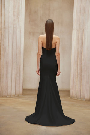 Aurohaya Alba Black Barrel Waist Corset Maxi Dress
