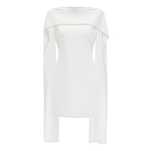 Aurohaya Piroska White Sleeveless Pearl Trim Mini Dress