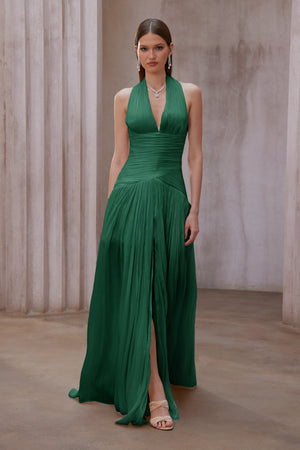 Aurohaya Uranie Emerald Green Gathered Maxi Dress
