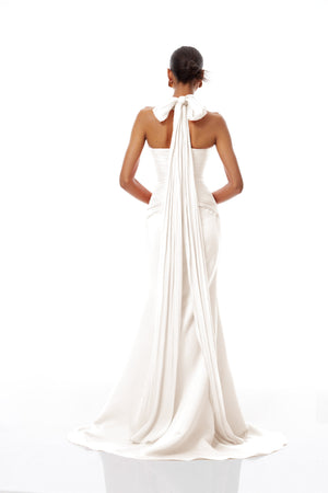 Aurohaya Emmeline White Train Design Gathered Maxi Dress