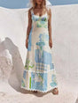 Aurohaya Unique Painted Print Open Back Bow Maxi Dress Cream