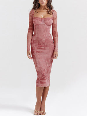 Aurohaya Pink Print Corset Dress Pink
