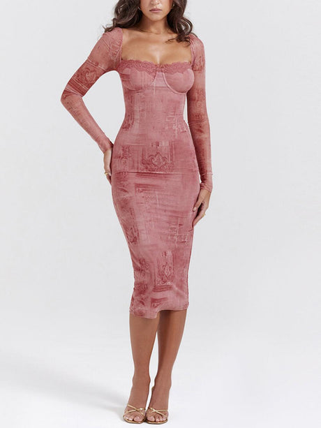 Aurohaya Pink Print Corset Dress
